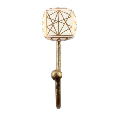 White And Golden Square Ceramic Iron Wall Hook